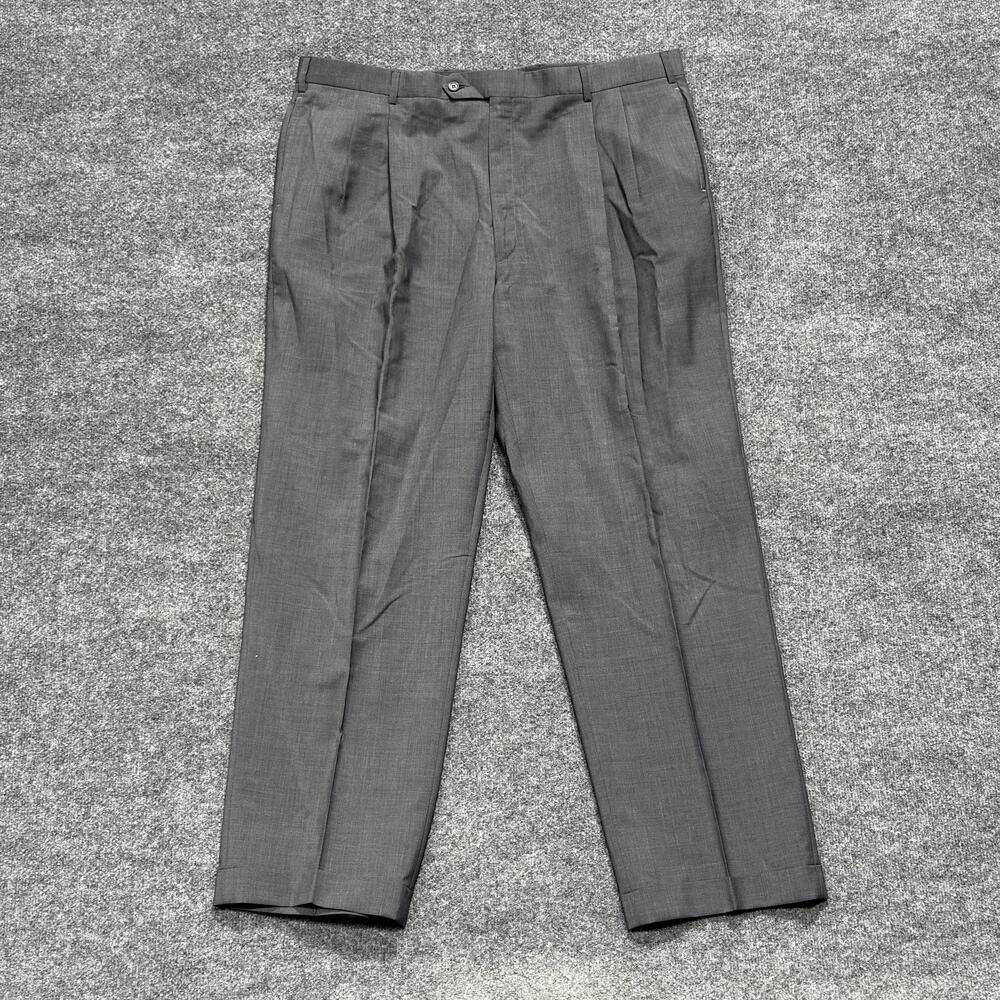 Jos A Bank Pants Mens 41 Long Gray 100% Wool Dress Pleated Front Slacks